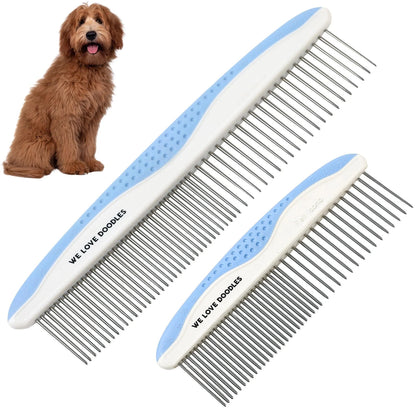 Metal Dog Combs for Grooming Matting, Doodle Large & Small (2-Pack), Blue