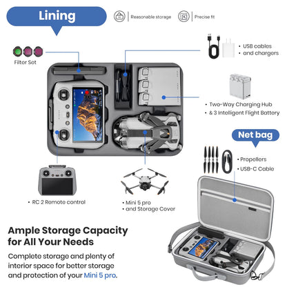 STARTRC Mini 5 Pro/Lito x1 Case, Portable Carrying Bag for DJI Small, Black