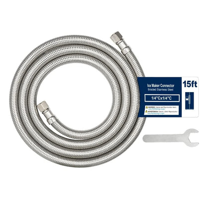 15FT Stainless Steel Braided Ice Maker Supply Line – 1/4″ 1pcs