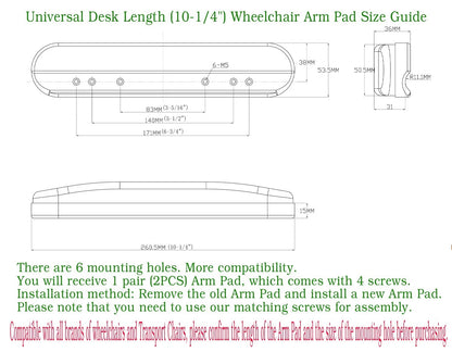 Universal Desk Arm Pad,Universal Length (10-1/4") Wheelchair and Black