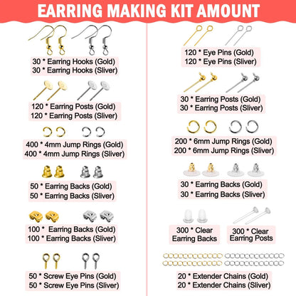 Earring Making Supplies Kit, Caffox 2900pcs Set