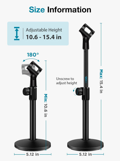 InnoGear Desktop Microphone Stand, Upgraded Adjustable Table Mic Stand Black