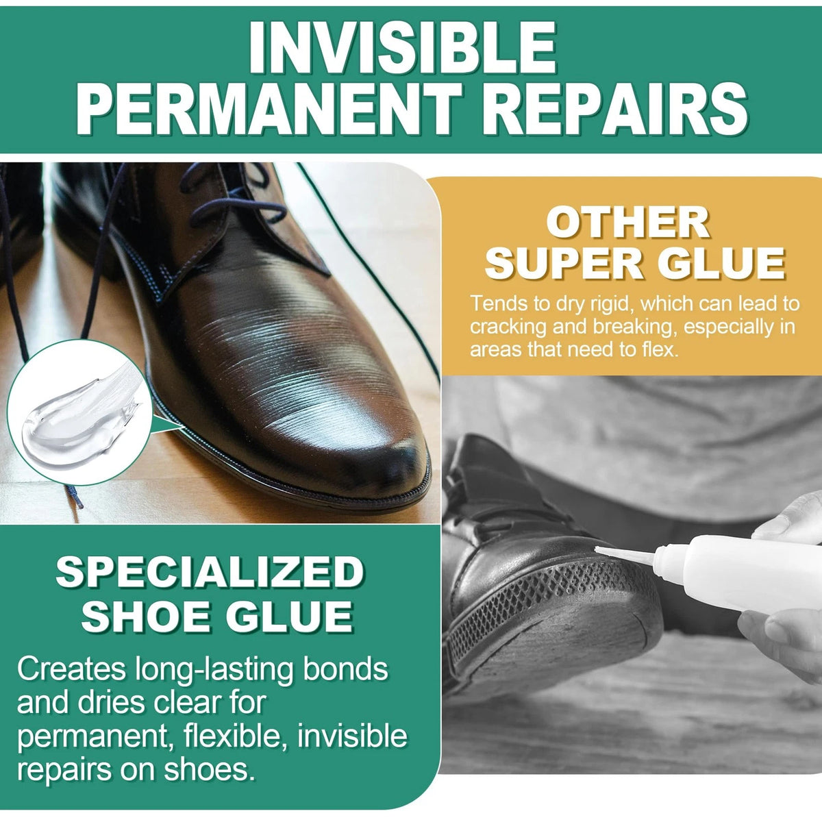 Shoe Glue, Professional Grade Flexible Repair Adhesive - 20ml x 2, Clear