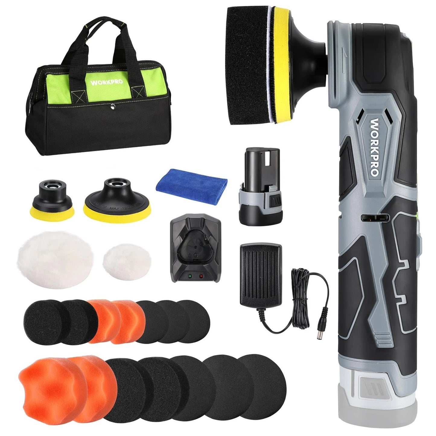WORKPRO 12V Cordless Mini Buffer Polisher Kit