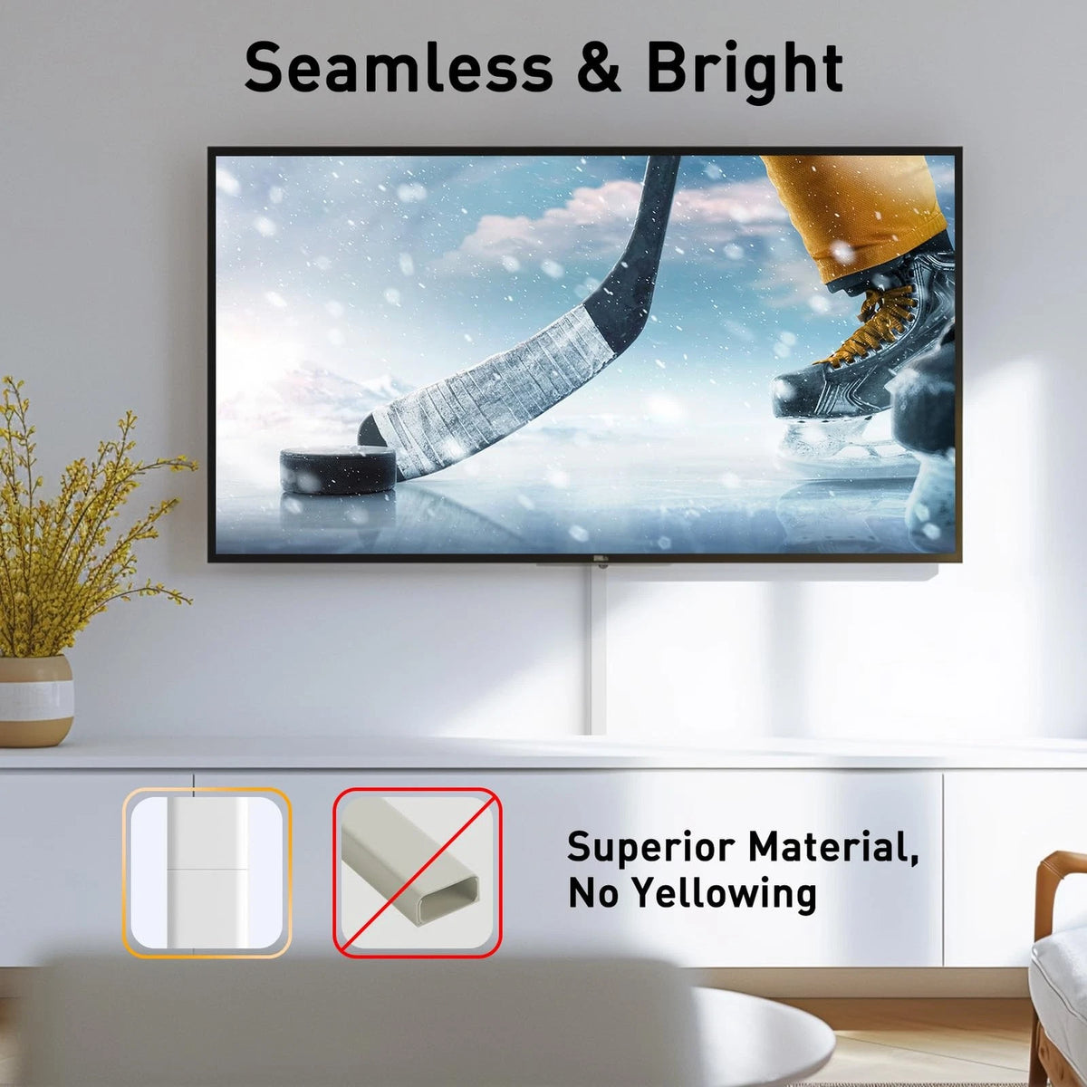 Delamu TV Cord Hider, Covers for 56.7in L x 0.94in W x 0.47in H, White