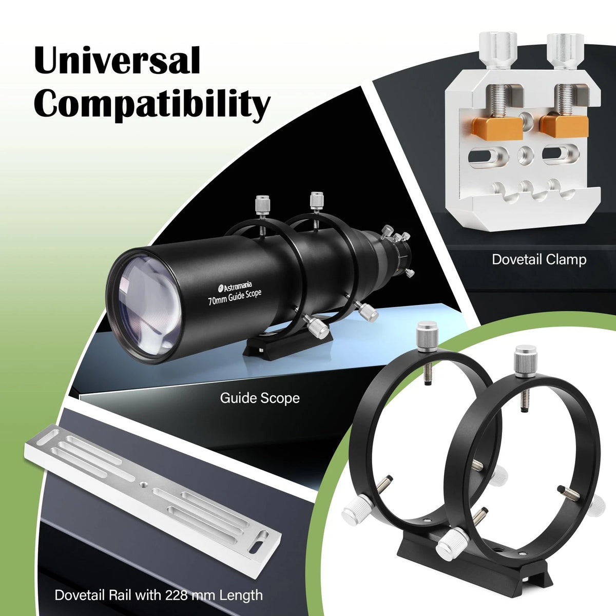 Astromania Adjustable Guiding Scope Ring Set with Plate Inside Diameter -90MM