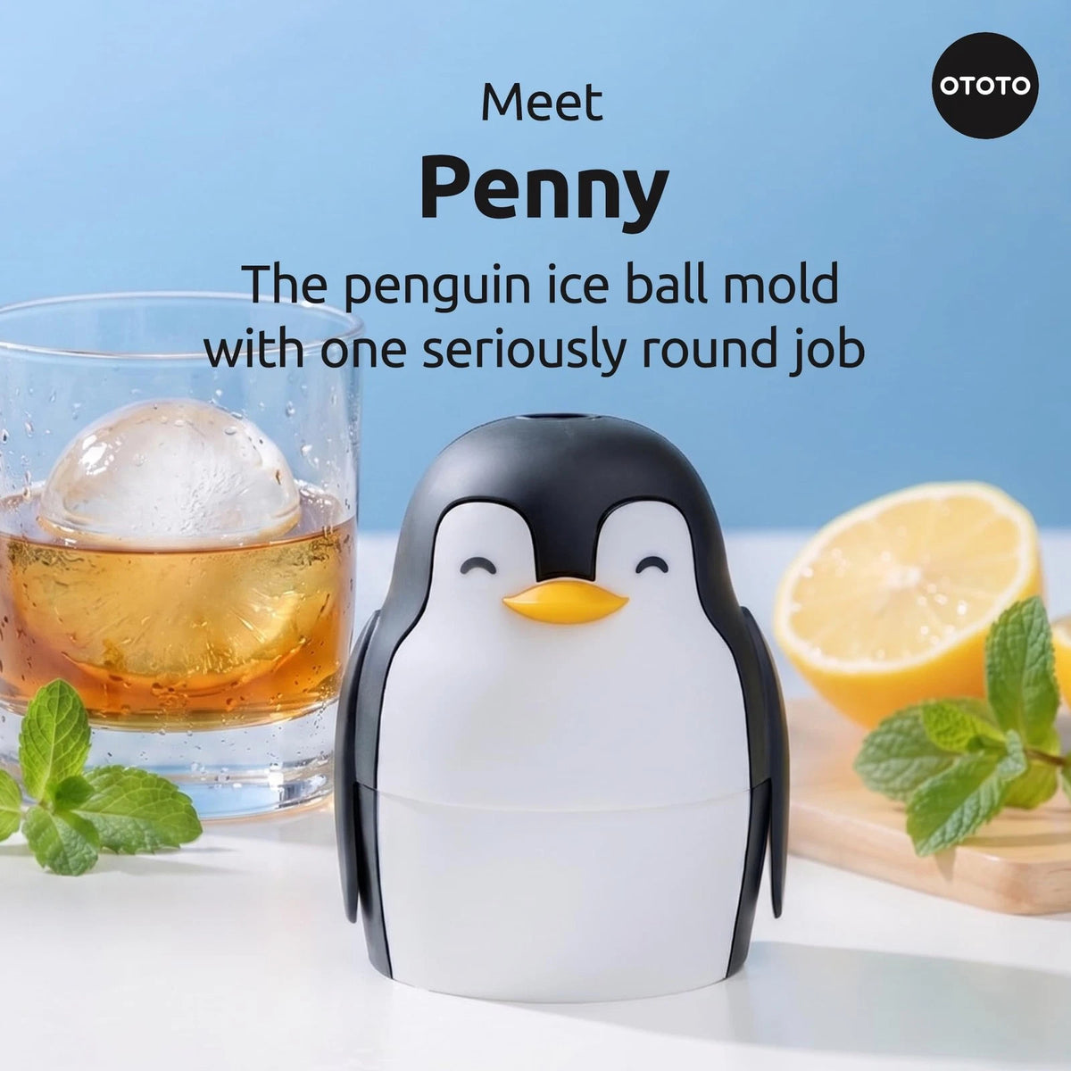 OTOTO Ice Ball Mold - Penguin Shaped Single Round One Size, Black