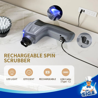 MR.SIGA Electric Spin Scrubber for Kitchen and Bathroom 5.9 x 6.0 inch, Gray