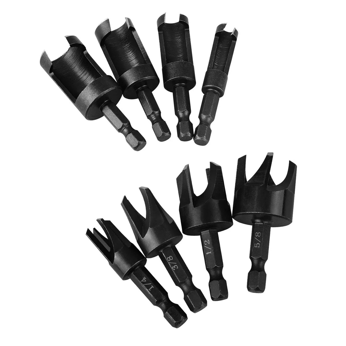 8 x Straight/Tapered  1/4" Hex Quick change shank Wood Plug Cutter Drill Bit