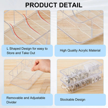 Tatuo 1 Pcs Cable Organizer Box with Wire 10.79'' X 3.78'' X 1.97'', Clear