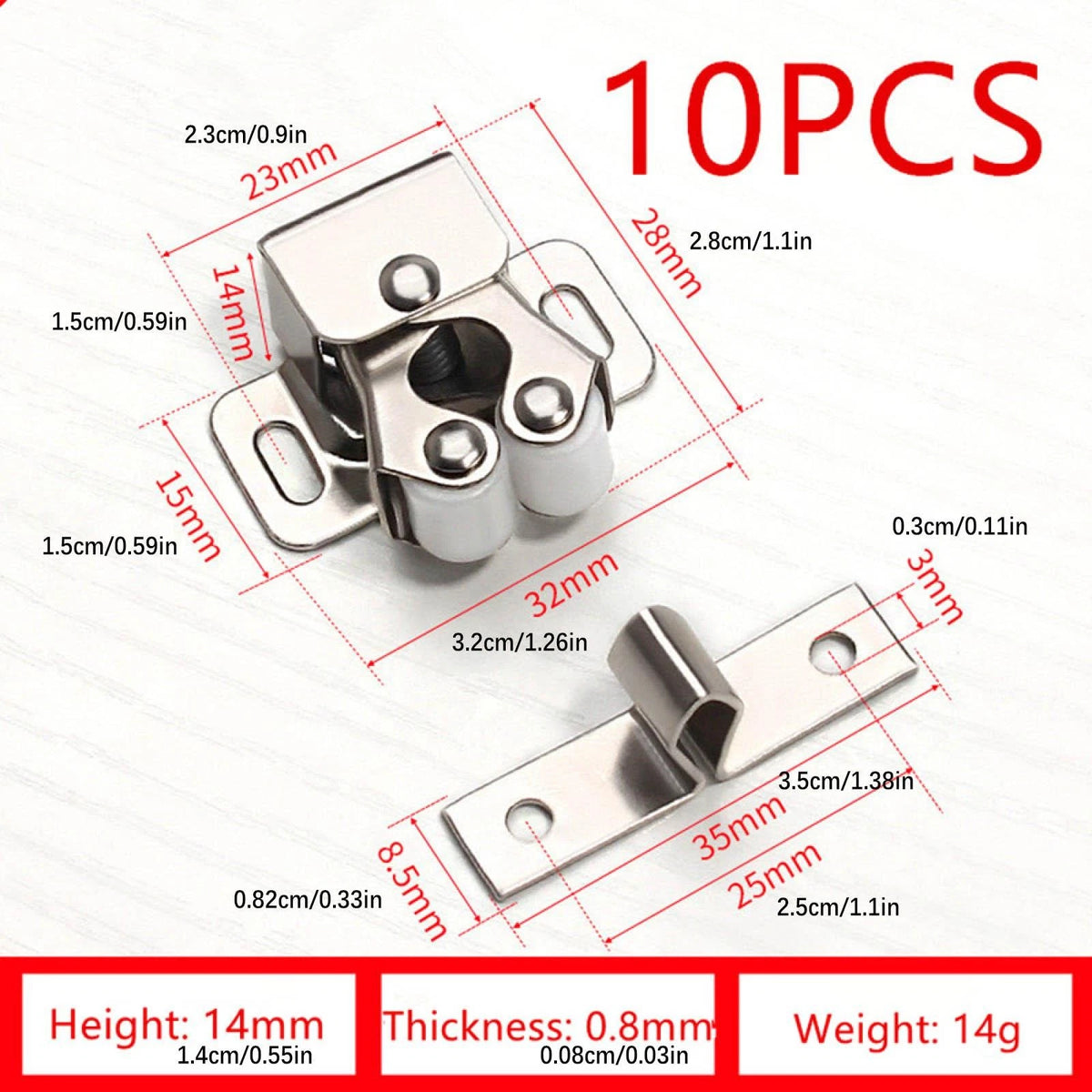 10Pcs Silver Home Door Cabinet Cupboard Furniture Catch Stopper Roller Latch ff