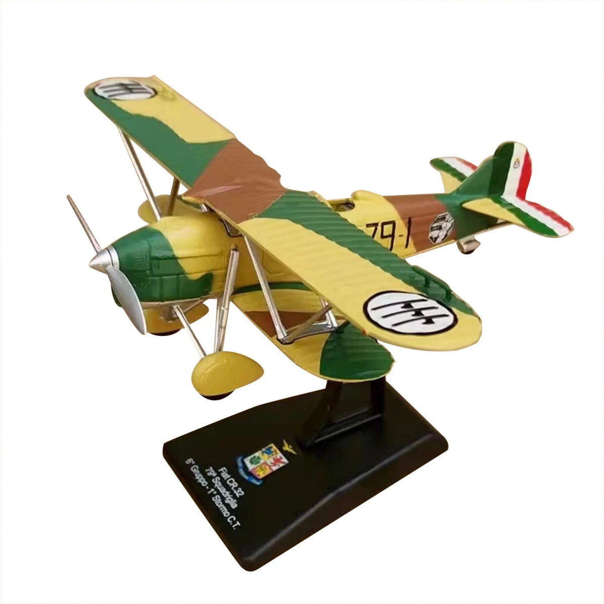 Italian FIAT CR.32 Freccia Biplane Fighter 1/72 Scale Alloy Model Toy with Stand