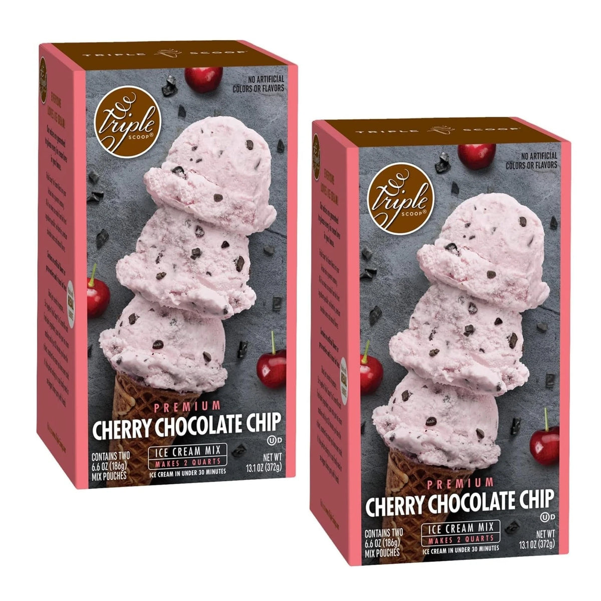 Triple Scoop Cherry Choc Chip Ice Cream Mix, Gourmet, Ready In 5 Min, 2 Pack