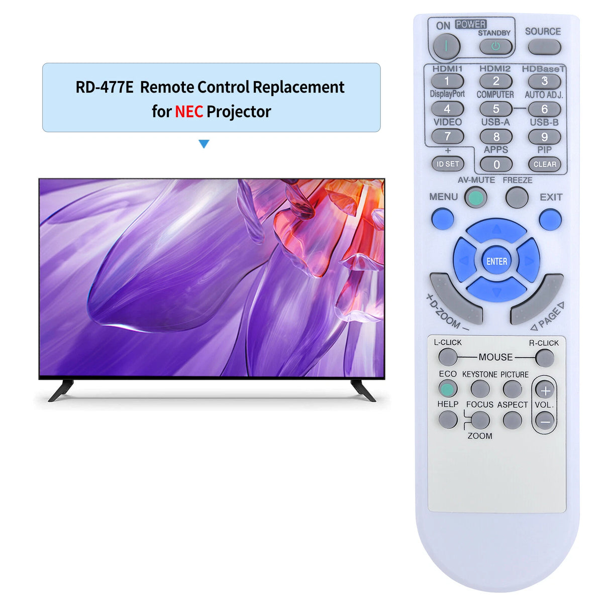 RD-477E Remote Control For NEC Projector NP-P525UL P525WL P525UL P605UL
