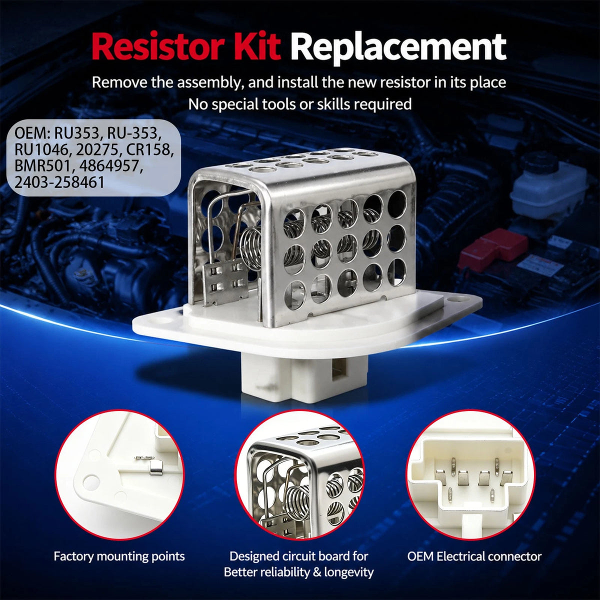 4864957 Heater Blower Motor Resistor Fits for Jeep Cherokee 97-01 Defrost Fix