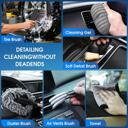 vioview 26pcs Car Cleaning Kit, Gray Interior Detailing Kit with 26 Pcs, Grey