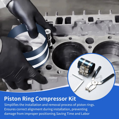 Non-slip Piston Ring Compressor Tool Set with Pliers & Wrench for Engine Rebuild