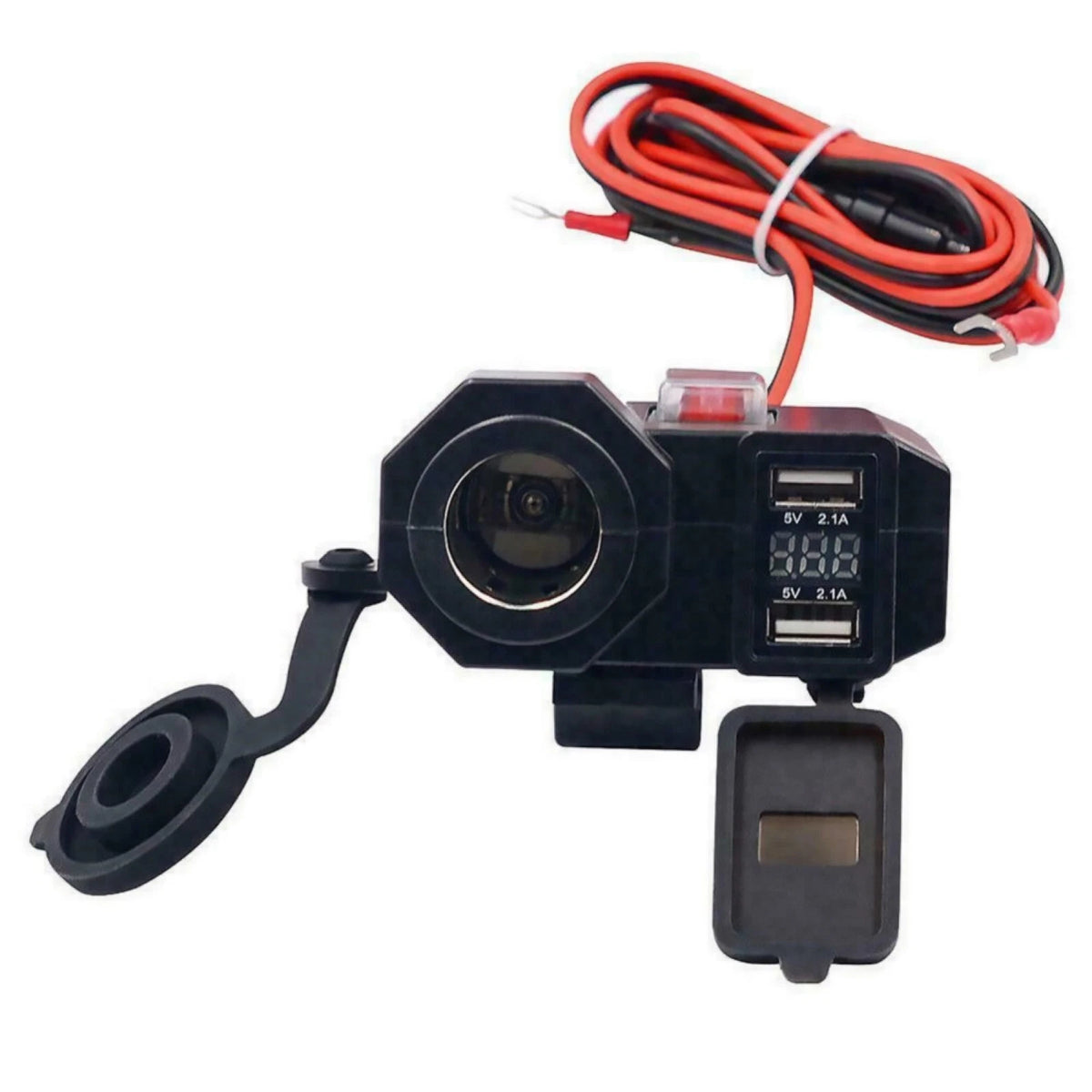 Motorcycle Cigarette Lighter 12V Dual USB Charger LED Digital Voltmeter Socket E