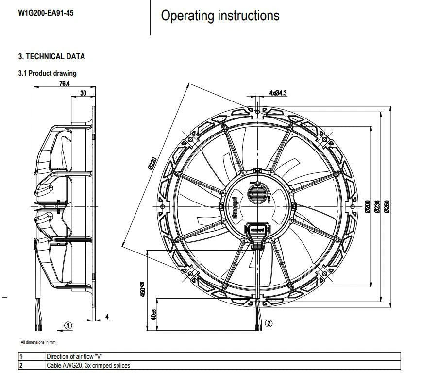 Ebmpapst W1G200-EA91-45 Axial Fan 230V 28W  Exhaust Fan ??200mm Refrigerator Fan