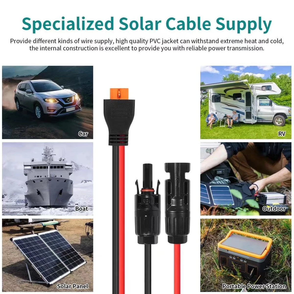 10AWG Tinned Copper Wire XT60i to Solar Panel Connector Extension Cable 10 FT