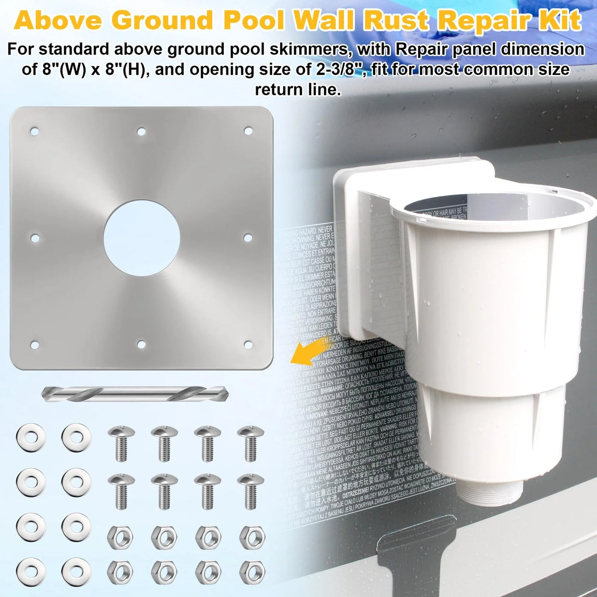 8x8-Inch Pool Water Return Repair Kit for Above Ground Pools Wall no
