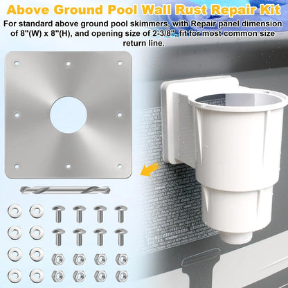 8x8-Inch Pool Water Return Repair Kit for Above Ground Pools Wall no