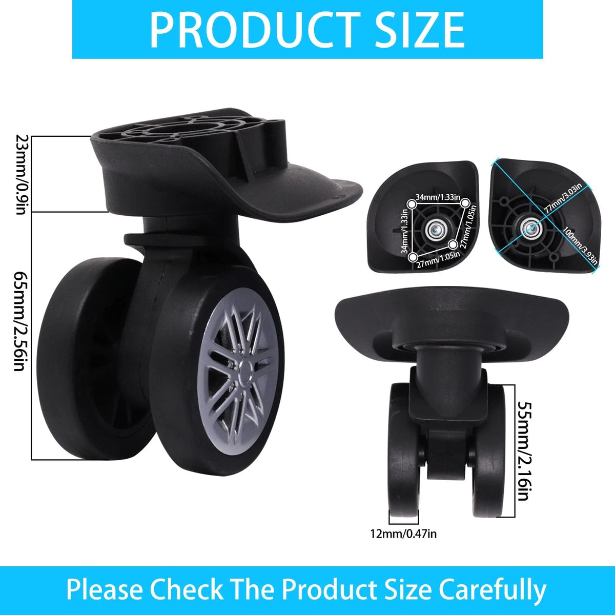 ZHMEINA Luggage Wheels Replacement Kit, Suitcase 2pcs, Black