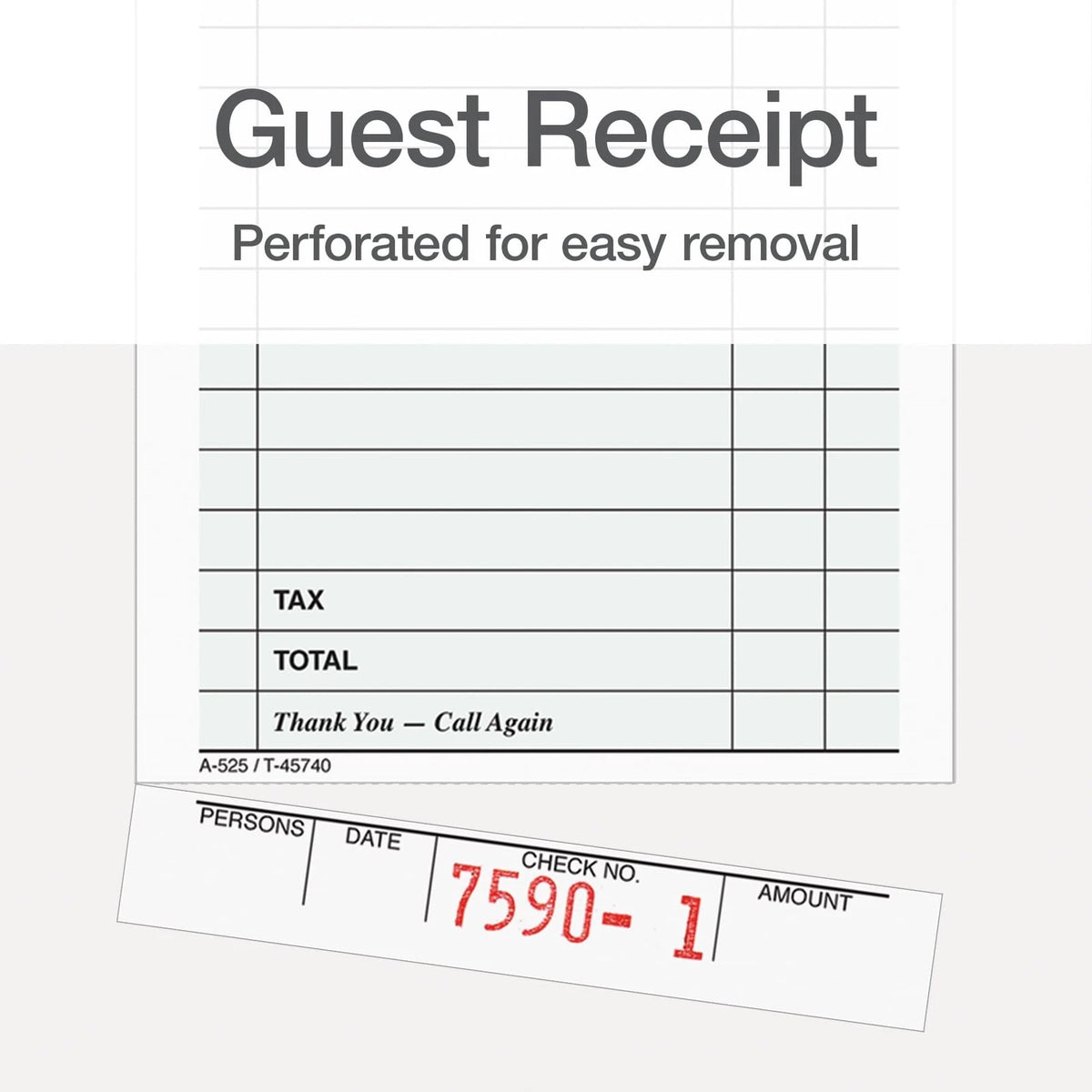 Adams Guest Check Pads, Single Part, Perforated, 3-2/5 x 6-3/4 Inches, White