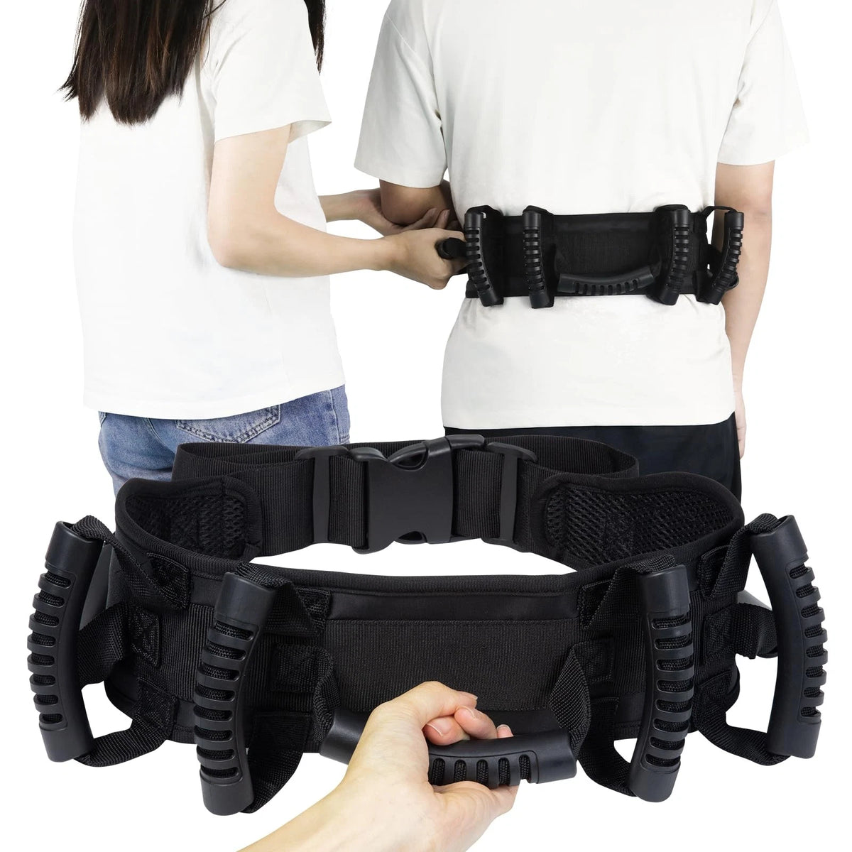 MKEFMEI Gait Belt Transfer with Handles, Medical Safety 7-Handles, Black