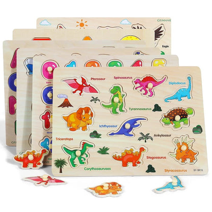 GRINNNIE Wooden Peg Puzzle for 7 inches x 7 x 3 inches, Bright
