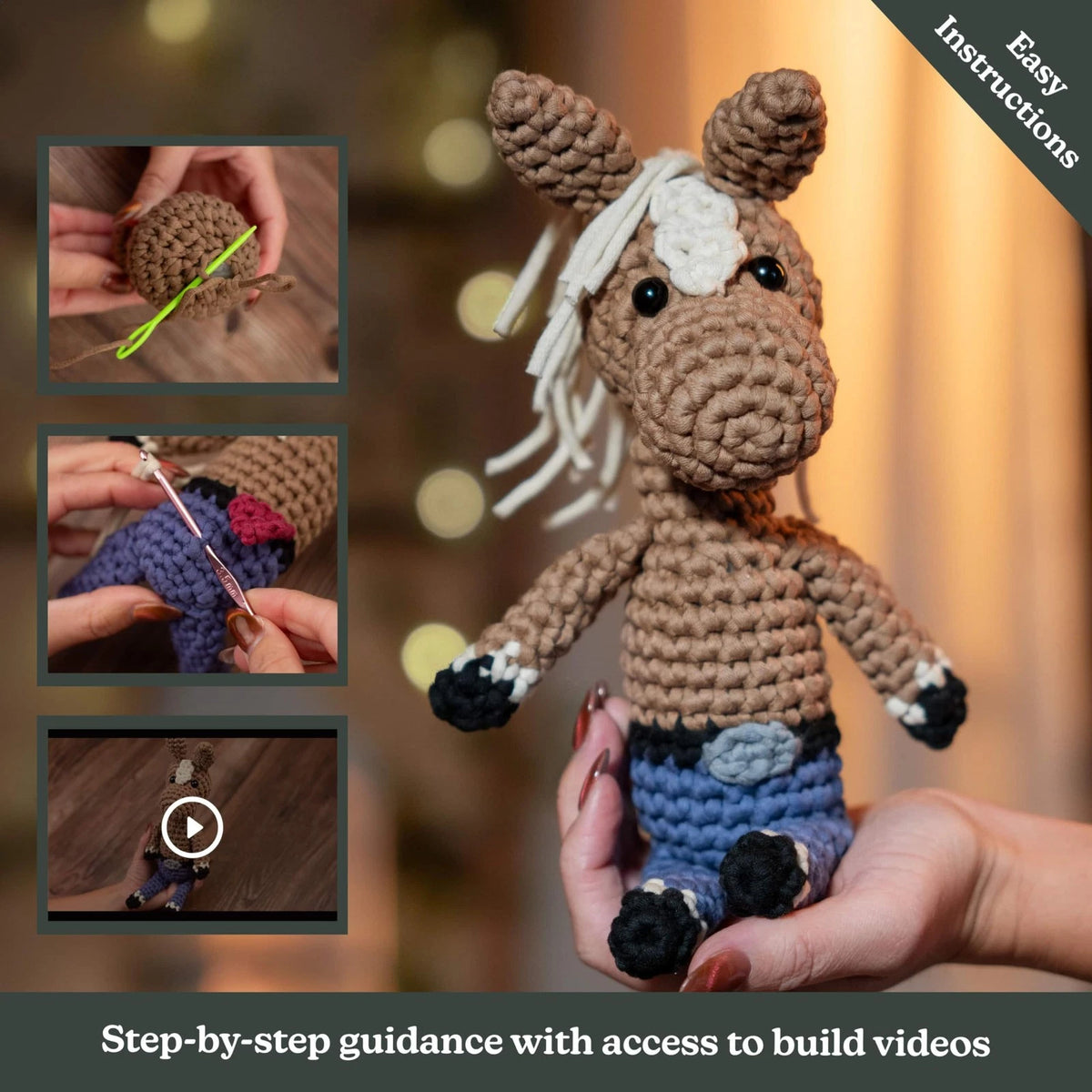 Amigurumi Crochet Kit for Beginners Adults and Kids, Small, Harvey the Horse