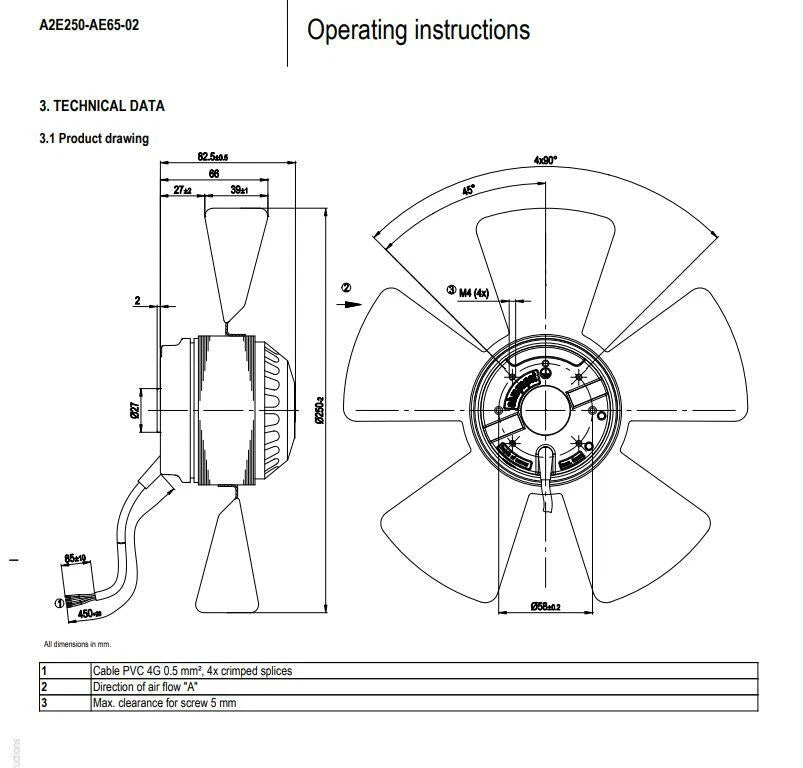 Ebmpapst A2E250-AE65-02 Axial Fan 230V 130/160W 0.57A External Rotor Cooling Fan