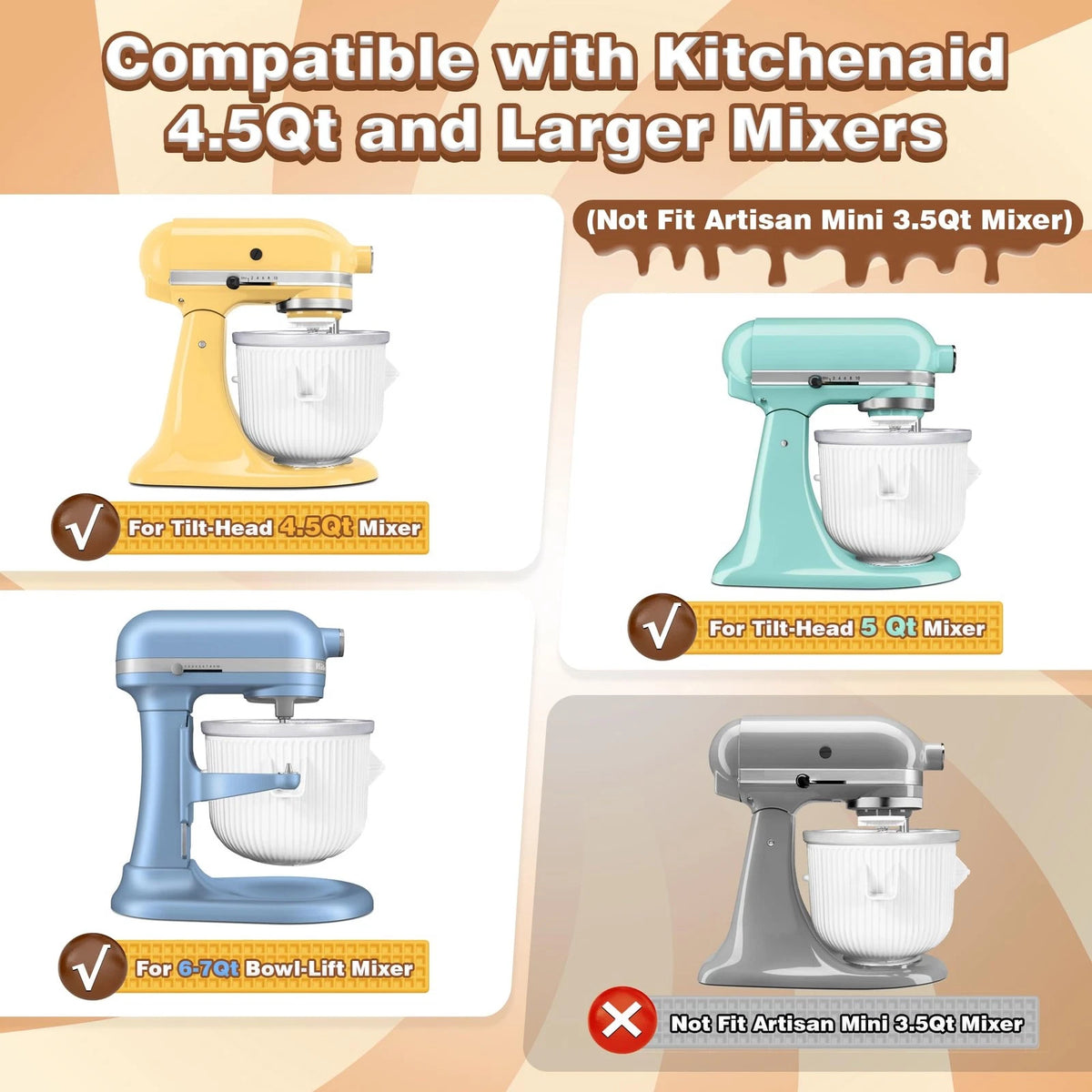 Ice Cream Maker Attachment for KitchenAid Stand Mixer, Compatible with...