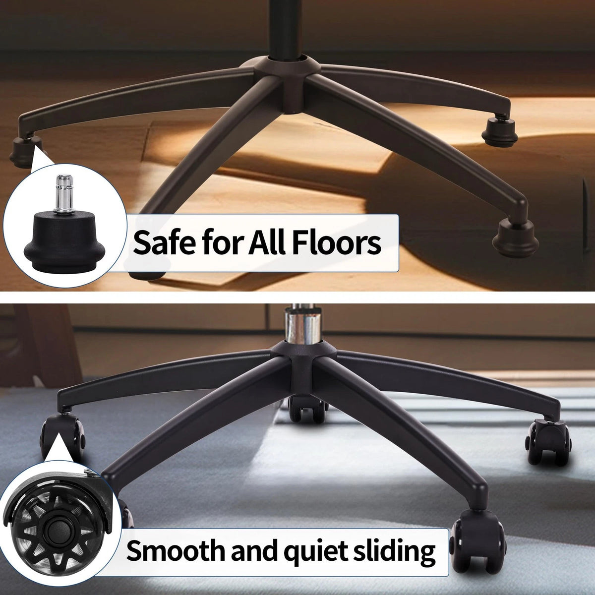 Frassie Office Gaming Chair Metal Base Replacement with 5 Wheels Bell Black