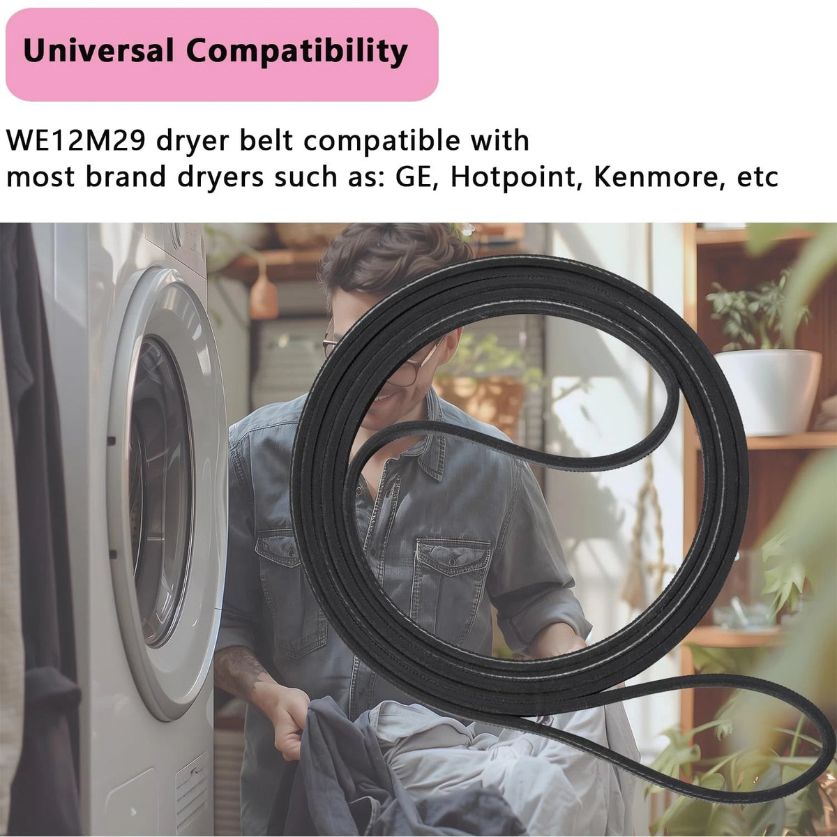 WE12M29 WE03x29897 Dryer Drum Drive Belt Ultra Sturdy Replacement for Black