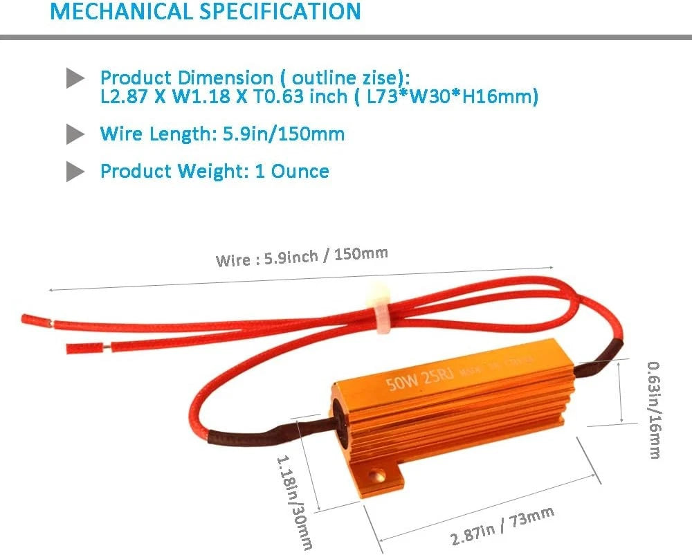 50 Watt 25 Ohm Wirewound Resistor Aluminum Case Chassis Mount 50W 25 Ohm...