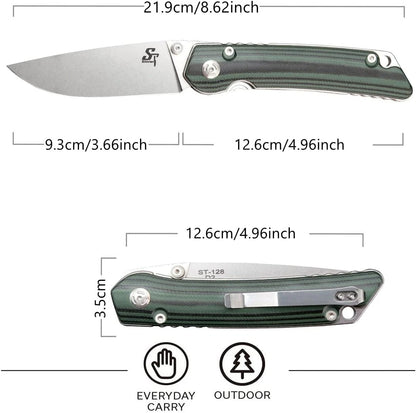 Sitivien ST128 Folding Knife,D2 Blade G10 Handle Safety Liner Lock EDC Green