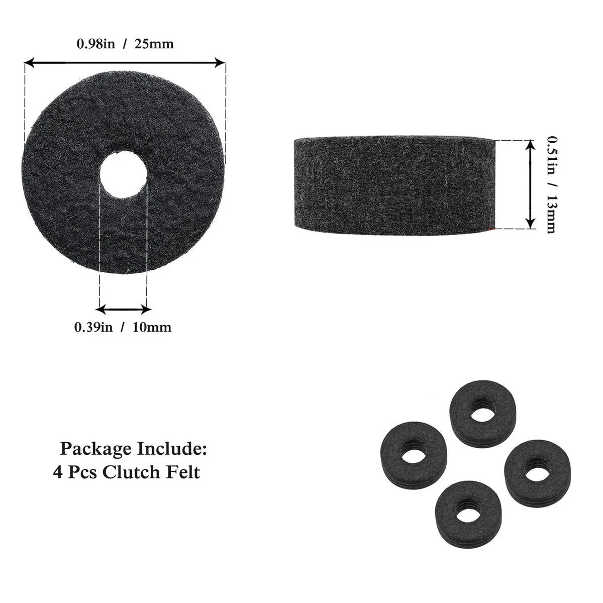 23-Piece Cymbal Accessory Set - Hi-Hat Clutch & Cup Felts, 23 Pieces, Black