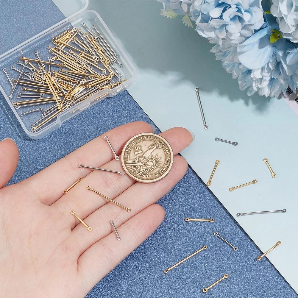 PH PandaHall 120pcs Earring Links Connectors 3 Golden & Stainless Steel Color