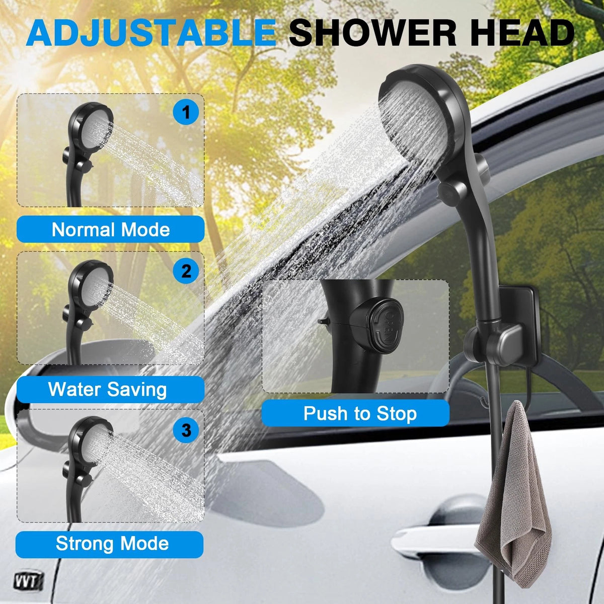 Portable Camping Shower with 5 Gallon Water Jug, 6000mAh 5 Gallon, Black