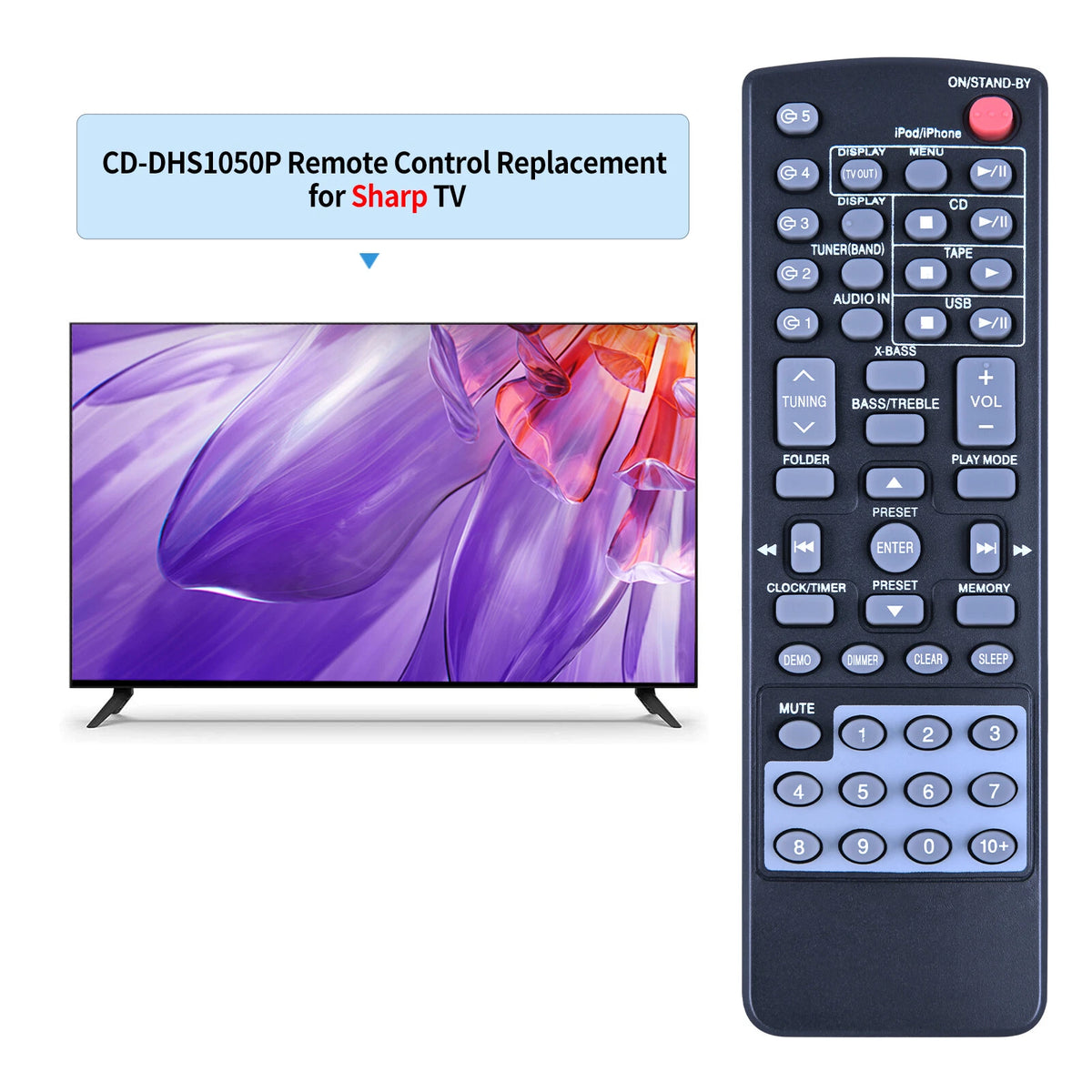 Remote Control For Sharp RRMCGA255AWSA CD Player Stereo System CD-DH950P