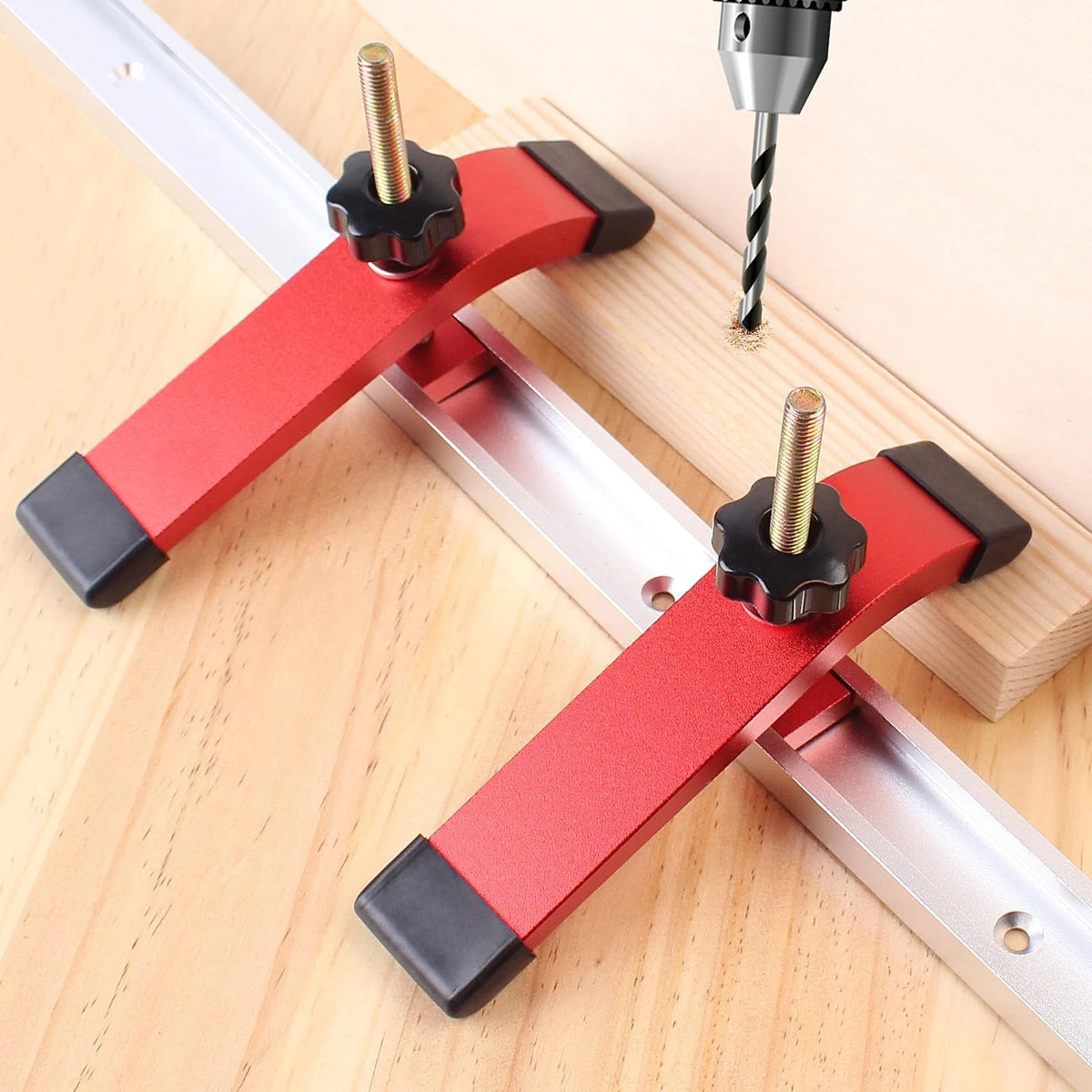 KETIPED Aluminum T-Track Hold Down Clamp With T Bolts and Slider, 6.3"L x Red