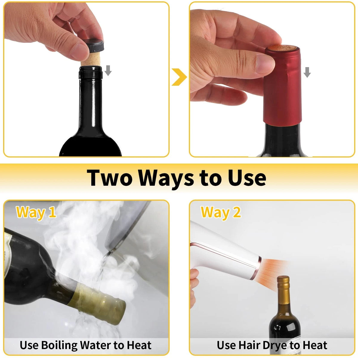 Wine Sealer for Bottles - 60 pcs PVC Heat Shrink Capsules and Corks