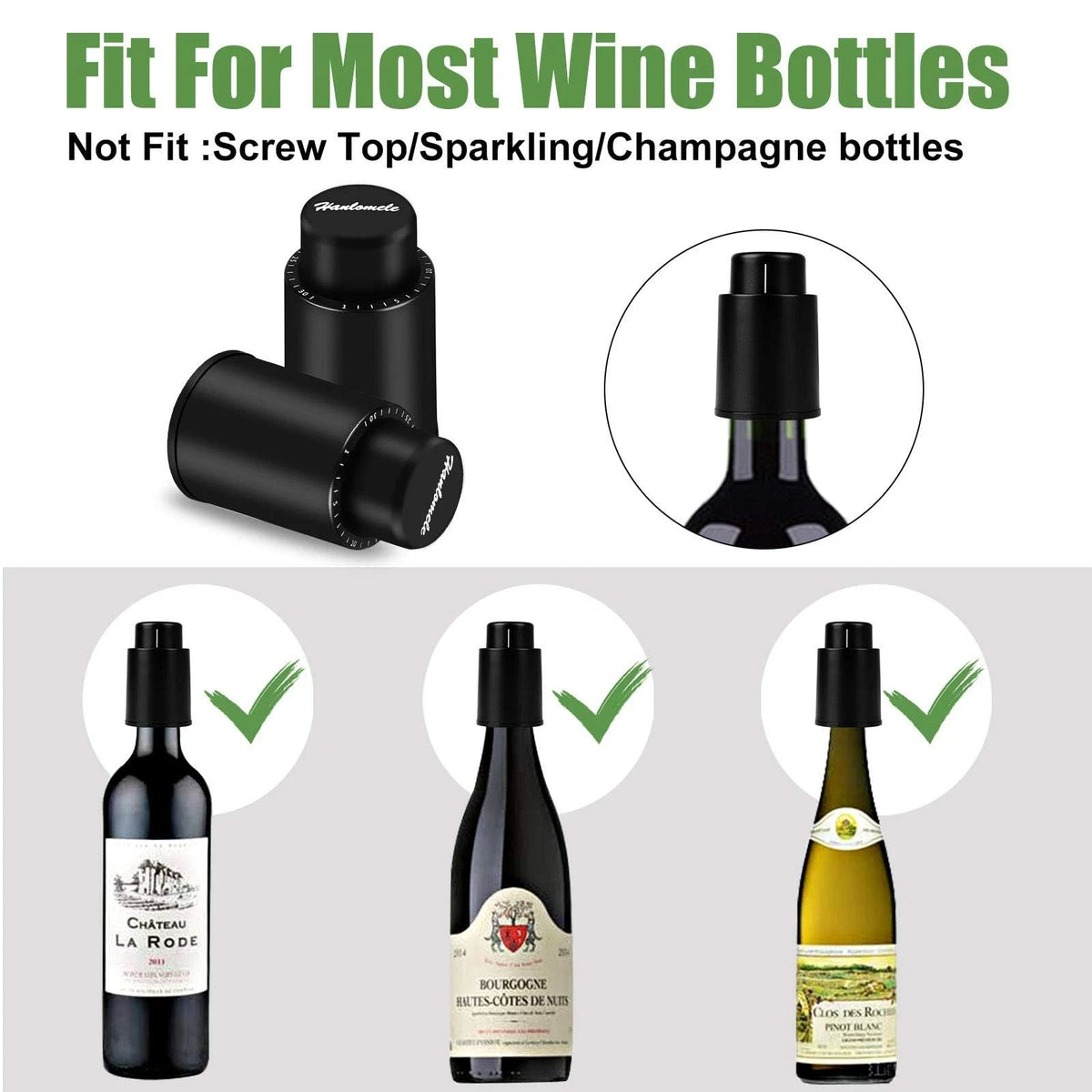 [2 PACK]Wine Bottle Stoppers, Reusable Wine Vacuum Black