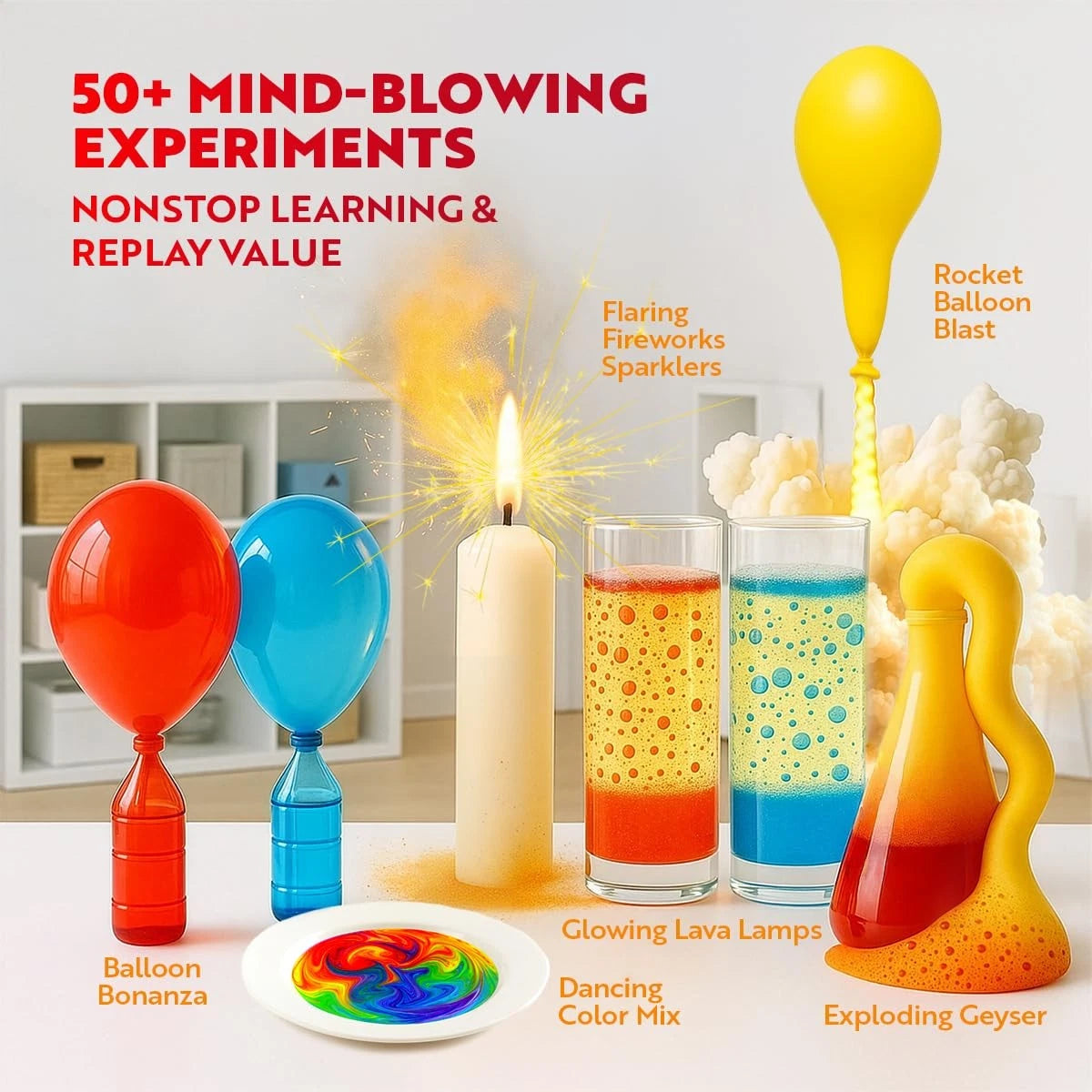 Playz Kaboom! 50+ Explosive Science Experiments Kit for Experiments, Blue