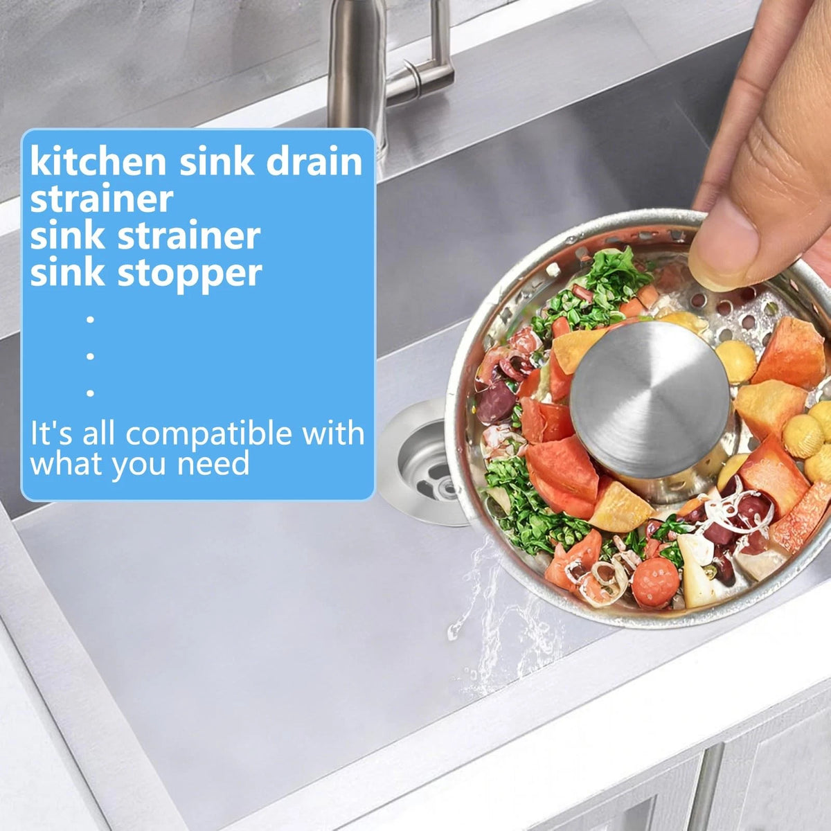 3-in-1 Kitchen Sink Drain Strainer Stopper, Upgraded Stainless Steel Silver
