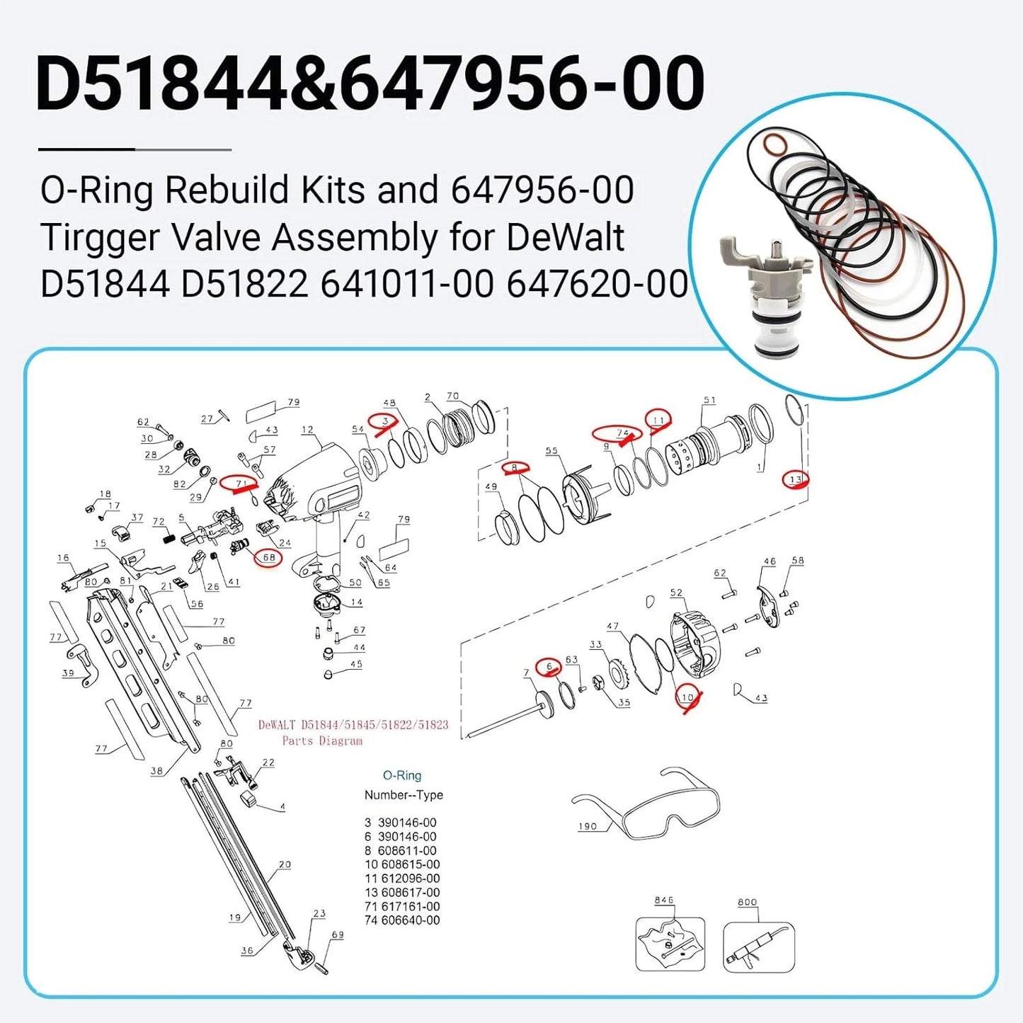 O-Ring Rebuild Kits and 647956-00 Trigger Valve Assembly Compatible with...