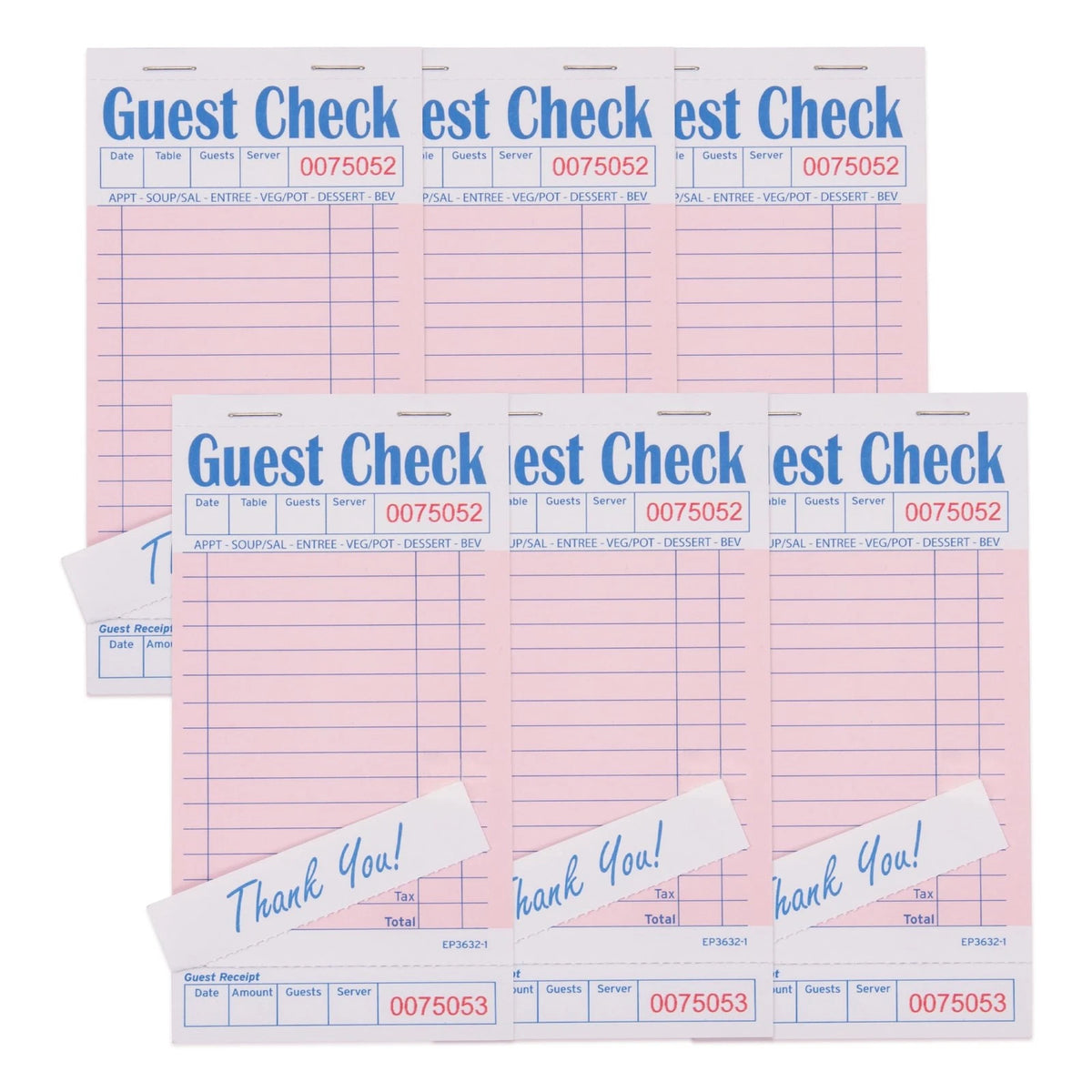 DGBDPACK Guest Check Pads for Servers - Thick Paper (6 6 Pack--Pink, Pink
