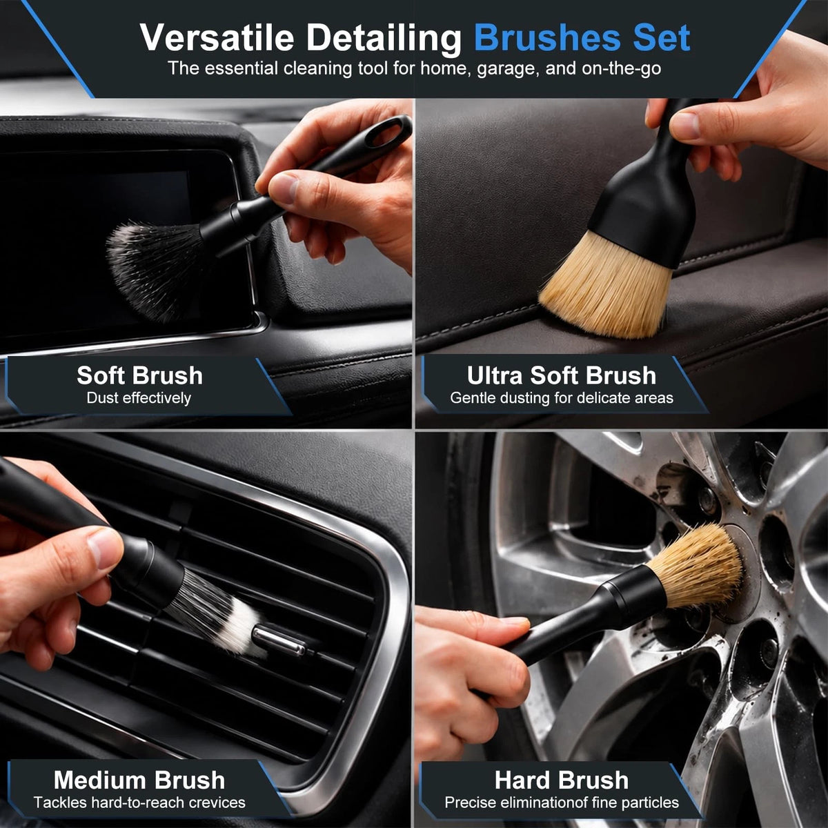 7PCS Car Detailing Brush Set, Ultra Soft Boars Bristles Interior...