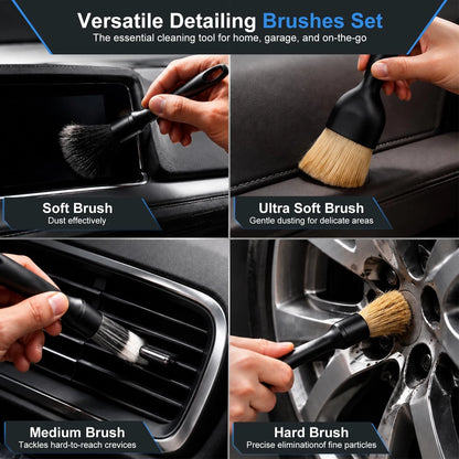 7PCS Car Detailing Brush Set, Ultra Soft Boars Bristles Interior...